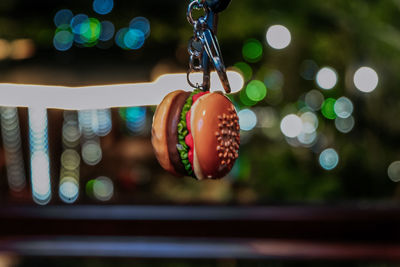 Close-up of burger key ring hanging