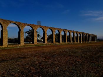 Built structure on field against sky