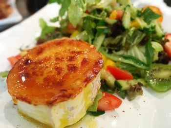 Close-up of caramelized goat cheese