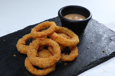 High angle view of breakfast served on table