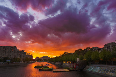 Scenic view of river against sky at sunset