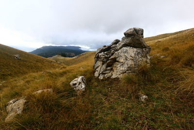 Scenic view of the giant rock at mountain against sky