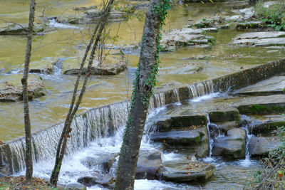 Scenic view of waterfall in river