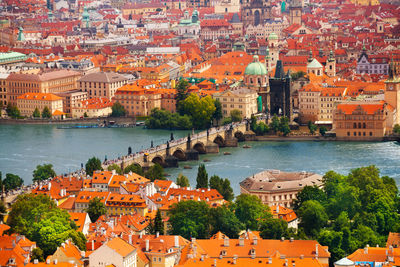 High angle view of buildings at waterfront