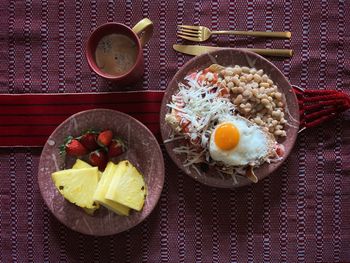 High angle view of food on table