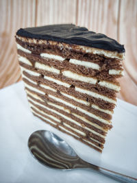 Close-up of chocolate cake on table