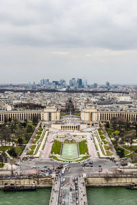Palais de chaillot and jardins du trocadero against cloudy sky seen from eiffel tower