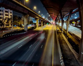 Light trails on road at night