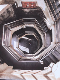 High angle view of spiral staircase in building