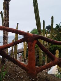 Rusty metallic structure against sky