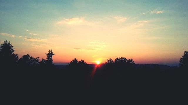 sunset, silhouette, scenics, tranquil scene, tranquility, beauty in nature, tree, orange color, sky, nature, idyllic, sun, landscape, cloud - sky, sunlight, outline, outdoors, dark, no people, non-urban scene