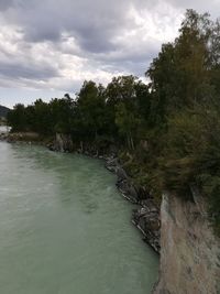 Scenic view of river amidst trees against sky