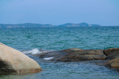 Scenic view of sea against clear sky