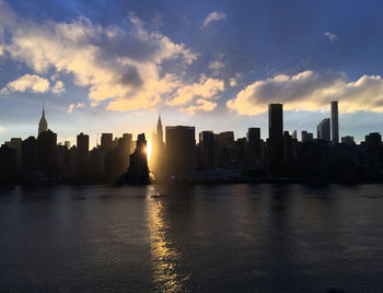 City skyline at sunset