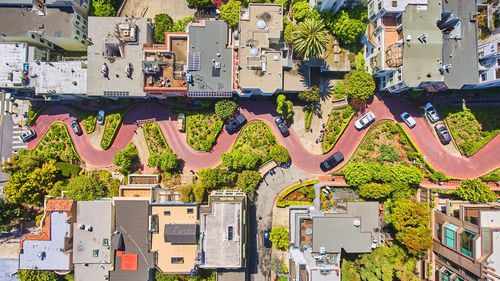 High angle view of buildings in city