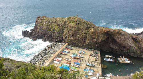 High angle view of rocks on beach