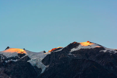 Scenic view of snowcapped mountains against clear sky