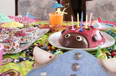 High angle view of cake on table