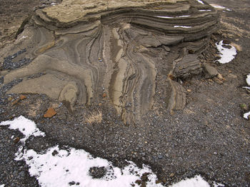 High angle view of snow on land