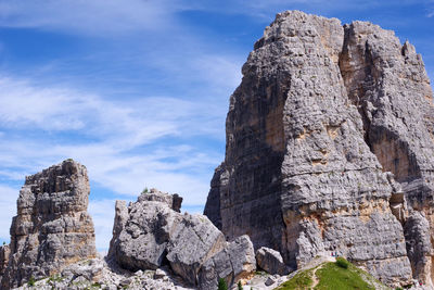 Low angle view of rock formation against sky