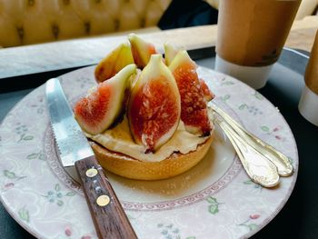 High angle view of breakfast on table