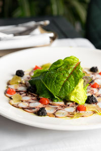 Close-up of food in plate on table