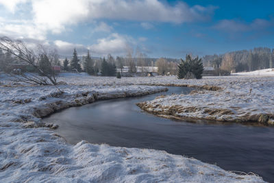 Scenic view of river against sky during winter