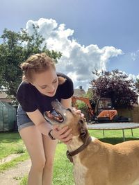 Portrait of women and her dog