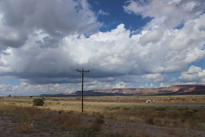 Scenic view of field against cloudy sky