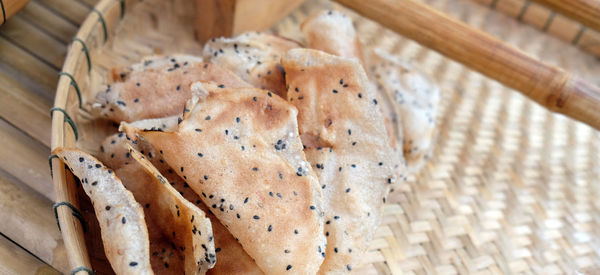 High angle view of bread on table