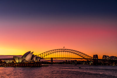 Bridge over river against sky during sunset