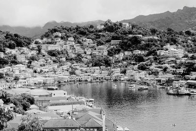 High angle view of townscape against sky