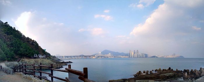 Panoramic view of sea against cloudy sky