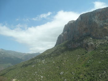 Scenic view of mountains against cloudy sky