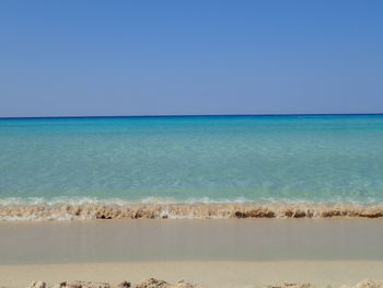 Scenic view of sea against clear blue sky