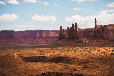 Panoramic view of rock formations against sky