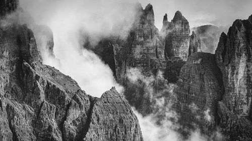 Panoramic view of rocks and mountains against sky