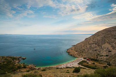 Scenic view of bay against sky