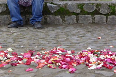 Low section of man with flowers in water