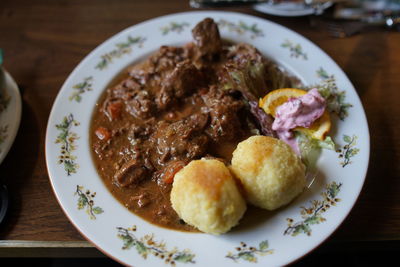 High angle view of meal served in plate