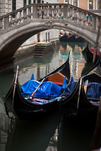 Gondola moored on canal