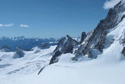 Scenic view of snow covered mountains against sky