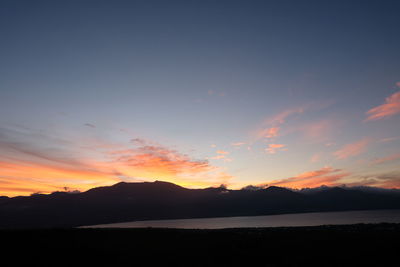 Scenic view of silhouette landscape against romantic sky at sunset