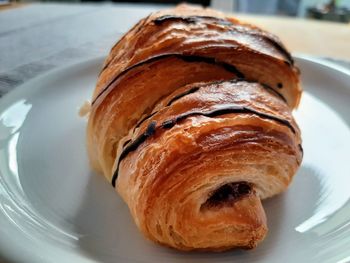 Close-up of croissant in plate