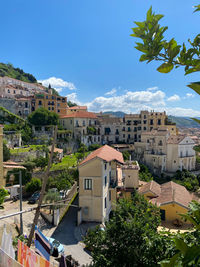 High angle view of townscape against sky