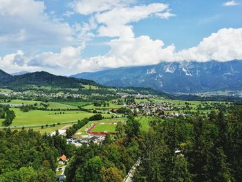 Aerial view of townscape against sky