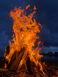 Bonfire against sky at night