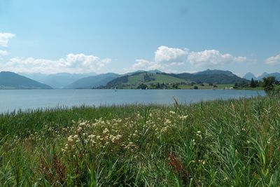 Scenic view of lake against sky