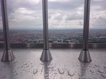 Cityscape seen through glass window