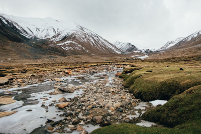 Scenic view of snowcapped mountains against sky